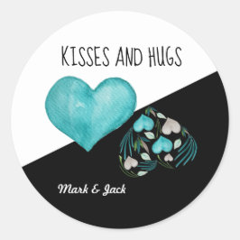 Pegatina Redonda Besos Y Abrazos Acuarela Corazones pintados a mano