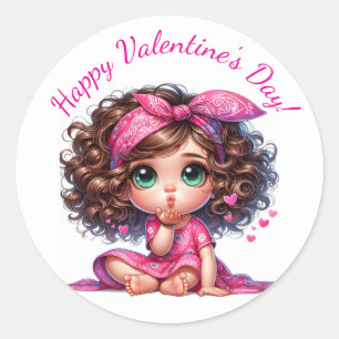 Pegatina Redonda Besos y deseos del día de San Valentín Corazones l