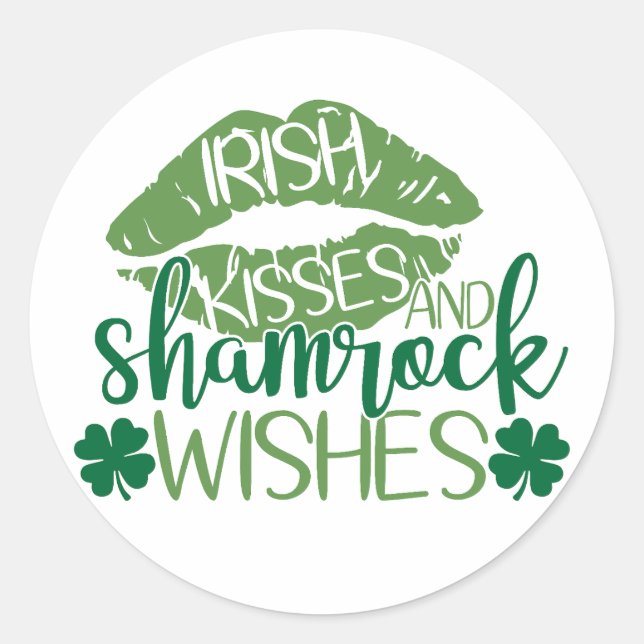 Pegatina Redonda Besos y Shamrock irlandeses ☘️ 💚 (Anverso)