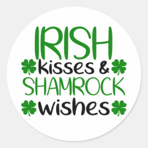 Pegatina Redonda Besos y Shamrock irlandeses ☘️ 💚