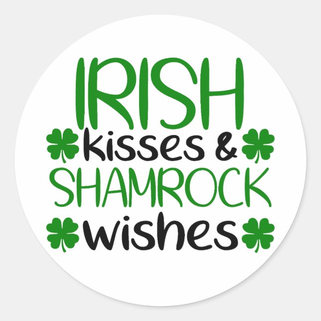 Pegatina Redonda Besos y Shamrock irlandeses ☘️ 💚 (Anverso)