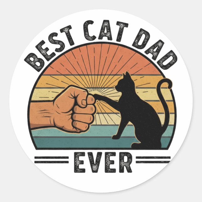 Pegatina Redonda Best Cat Dad Ever  Funny Cat Lover Sticker (Anverso)