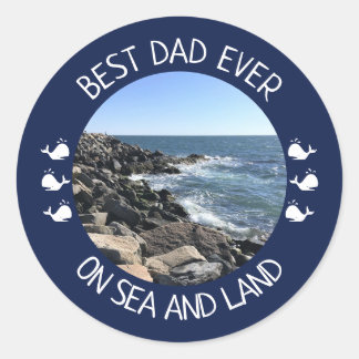 Pegatina Redonda Best Dad Ever Blue Ocean Photo