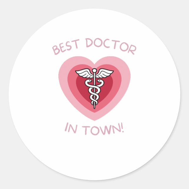 Pegatina Redonda Best Doctor In Town Heart Medical Design (Anverso)