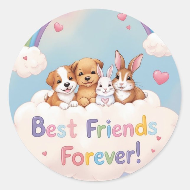 Pegatina Redonda Best Friends Forever with Cute Cats (Anverso)