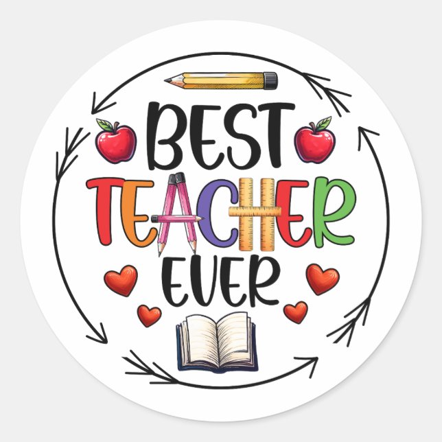 Pegatina Redonda Best Teacher Ever Sticker – Fun Appreciation (Anverso)