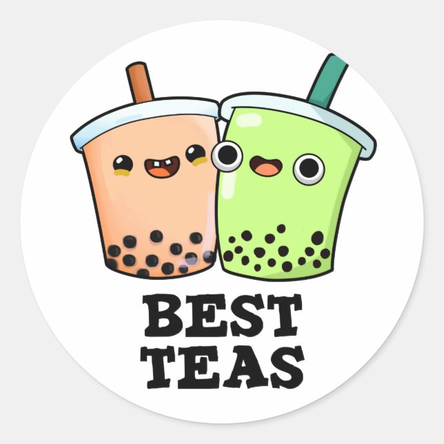 Pegatina Redonda Best Teas Funny Besties Boba Tea Pun (Anverso)