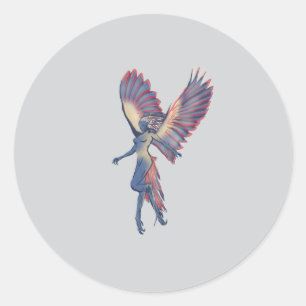 Pegatina Redonda Bestia mitológica volando Harpy