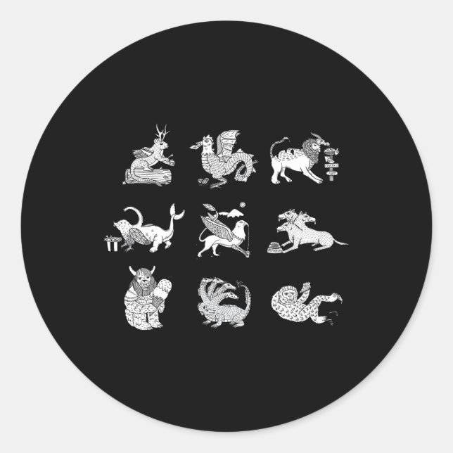 Pegatina Redonda Bestias míticas (Anverso)