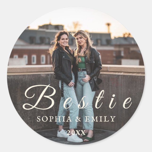 Pegatina Redonda Bestie Collage Sticker – Names & Year Personalized (Anverso)