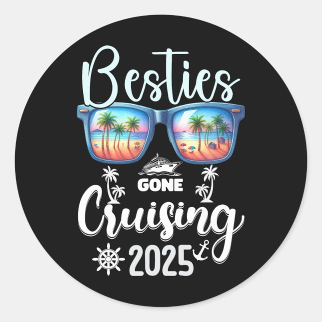 Pegatina Redonda Besties Gone Cruising 2025 Girls Matching Women Cr (Anverso)