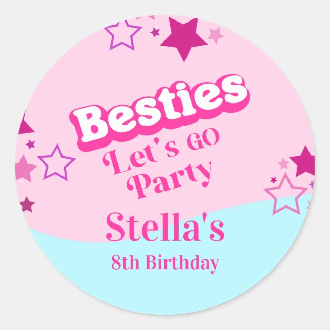 Pegatina Redonda Besties Retro Doll Party (Anverso)