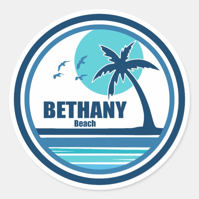 Pegatina Redonda Bethany Beach Delaware Palm Tree Birds (Anverso)