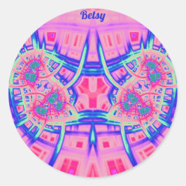 Pegatina Redonda BETSY ~ azul rosa y verde BRIGHT DIVERTIDO! ~
