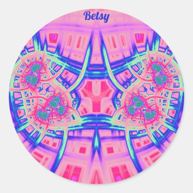 Pegatina Redonda BETSY ~ azul rosa y verde BRIGHT DIVERTIDO! ~ (Anverso)