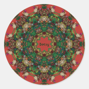 Pegatina Redonda BETSY ~ NAVIDADES ~ Azul rojo amarillo verde ~