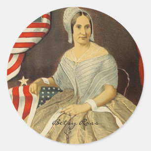 Pegatina Redonda Betsy Ross: Primer retrato vintage de la bandera e