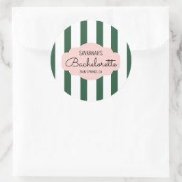 Pegatina Redonda Beverly Hills Fiesta de Bachelette Rosa y Verde