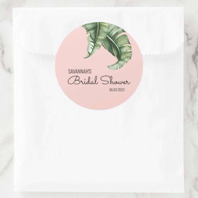 Pegatina Redonda Beverly Hills Pink & Green Bridal Shower Favor (Bolso)
