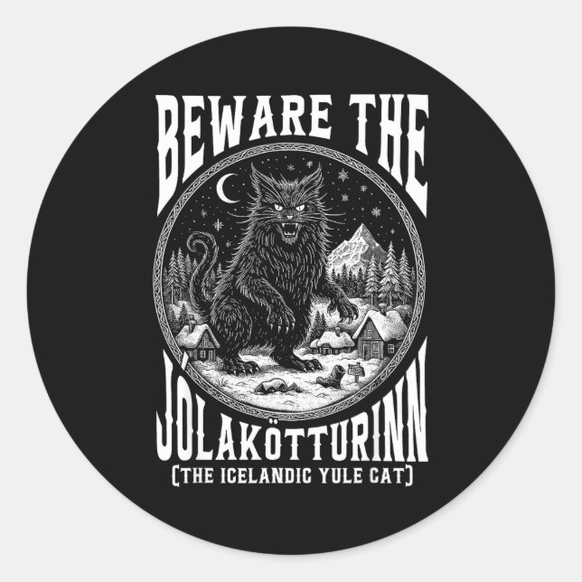 Pegatina Redonda Beware The Jolakotturinn Yule Cat Icelandic Christ (Anverso)