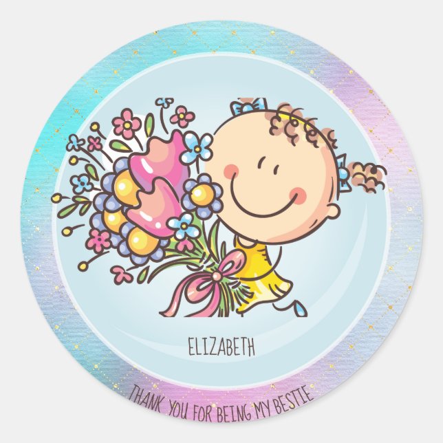 Pegatina Redonda BFF lindo Besties Kawaii regalos para Chicas amigo (Anverso)