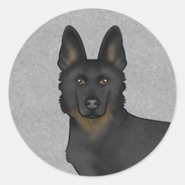 Pegatina Redonda Bi-Black German Shepherd Cartoon Dog Head Close-Up
