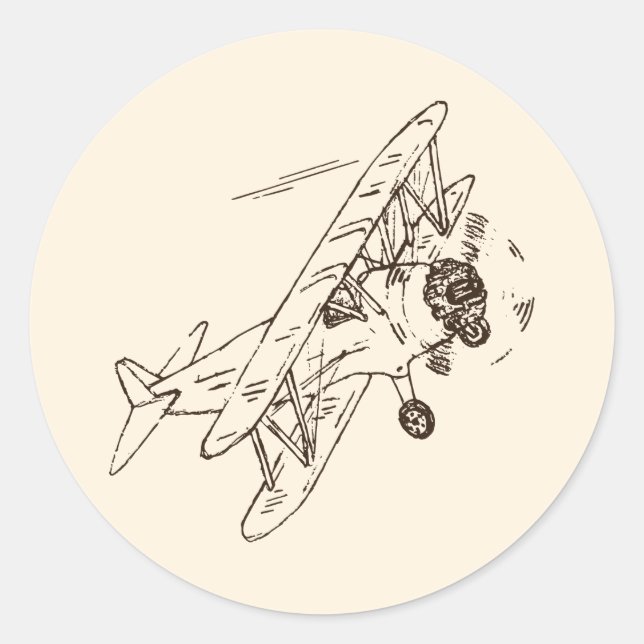 Pegatina Redonda Bi-planos Art Deco - esbozos esbozados sin texto. (Anverso)