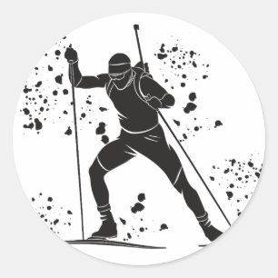 Pegatina Redonda Biathleta Esquí Nórdico Biatlón _27
