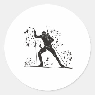 Pegatina Redonda Biathleta Esquí Nórdico Biatlón _28