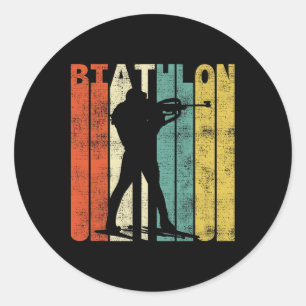 Pegatina Redonda Biatleta Retro Vintage