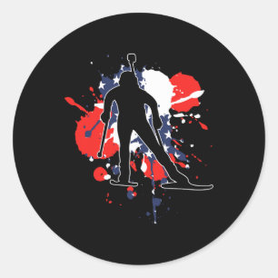 Pegatina Redonda Biatlón de Bandera de Estados Unidos - Biatlón Est