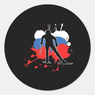 Pegatina Redonda Biatlón de Bandera de Rusia - Biatlón ruso