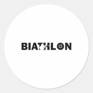 Pegatina Redonda Biatlón Divertido Biatleta Tiro Esquiando Objetivo