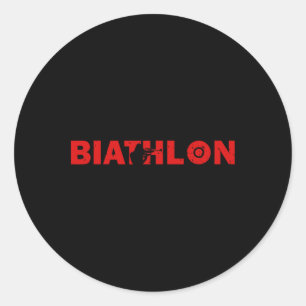 Pegatina Redonda Biatlón Divertido Biatleta Tiro Esquiando Objetivo