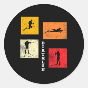Pegatina Redonda Biatlón esquí a campo cruzado Biatleta Winter Spo