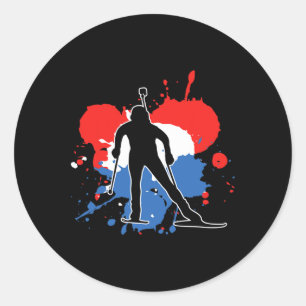 Pegatina Redonda Biatlonista de bandera de los Países Bajos - Biatl