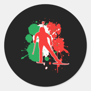 Pegatina Redonda Biatlonista de bandera italiana - Biatlón italiano