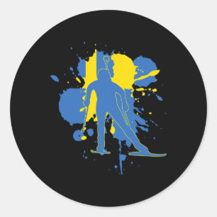 Pegatina Redonda Biatlonista de la bandera de Suecia - Biatlón suec
