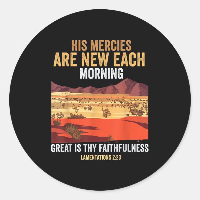 Pegatina Redonda Bible Quote His Mercies Are New Every Morning I Lo (Anverso)