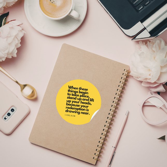 Pegatina Redonda Bible Quotes: Stand Up Luke 21:28, Bible Verse #3 (Subido por el creador)