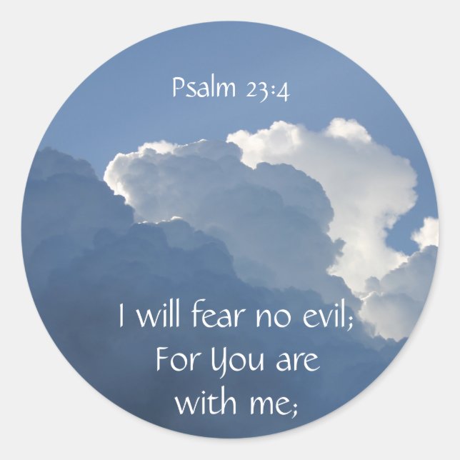 Pegatina Redonda Bible Scripture Psalm 23:4 Fear No Evil... (Anverso)