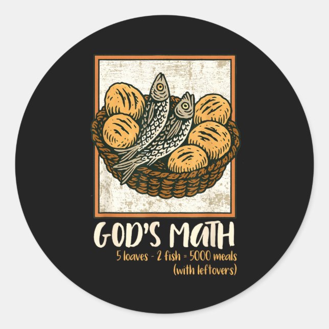 Pegatina Redonda Bible Verse Christian Jesus Fishes &amp; Loaves Go (Anverso)