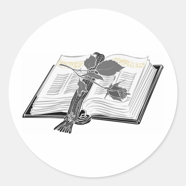 Pegatina Redonda Biblia blanca y negra con acento Rosa (Anverso)