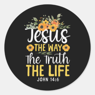 Pegatina Redonda Biblia Cristiana Verse Fe Dios Flor Jesús El W