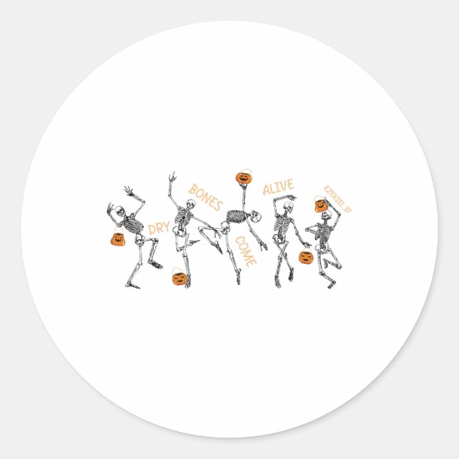 Pegatina Redonda Biblia de esqueleto bailando versus huesos secos s (Anverso)