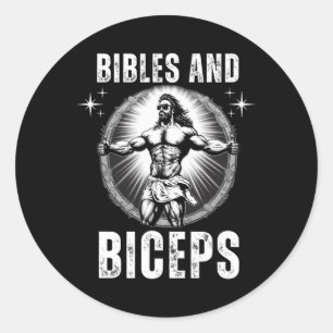 Pegatina Redonda Biblias Y Biceps Construcción De Cuerpos Jesús Gim