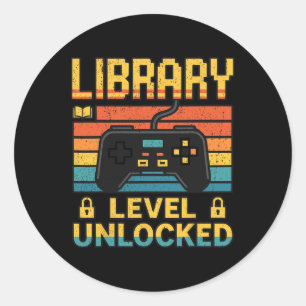 Pegatina Redonda Biblioteca Amantes Maestros Divertido Videojuego D