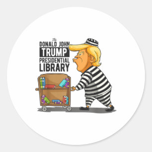 Pegatina Redonda Biblioteca Anti-Trump Gracioso Gris _ Clic Fit, Cr