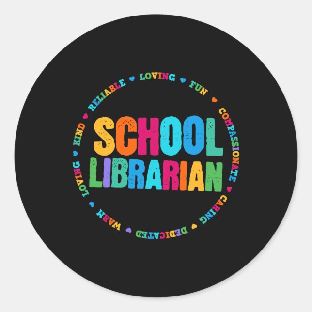 Pegatina Redonda Biblioteca bibliotecaria Tee Rainbow Colorful Libr (Anverso)