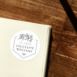 Pegatina Redonda Biblioteca de hojas botánicas Libro Ex Libris Pers